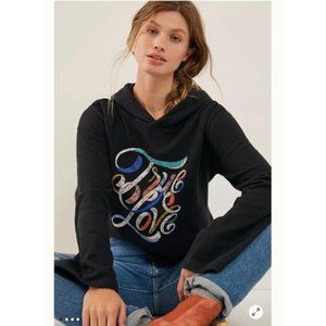 Anthropologie Super Nice Letters True Love Cropped Black Graphic Hoodie Large